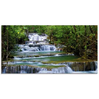 ARTland Wanddeko Glasbilder Wandbild Glas Bild einteilig 100x50 cm Querformat Natur Landschaft Wasserfall Wald Thailand Dschungel Fluss Sommer T5NK