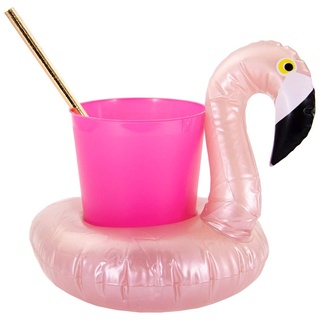 Oblique Unique® Aufblasbarer Getränkehalter Trinkhalter Flamingo Einhorn Donut Fußball Palme - wählbar - Cup Holder Mini Pool Spielzeug (Flamingo Rosegold)
