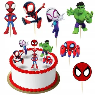 Festivalartikel Tortenstecker Spidey Und Seine Super-Freunde Topper Set 6 Stk Torten Deko Kuchen weiß