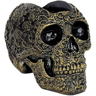 Beton-Pflanztopf mit Totenkopf-Motiv, Schwarz / Gold