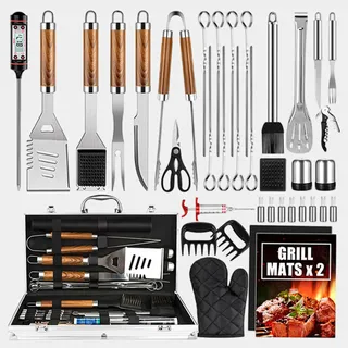 LuminescentDream Edelstahl Grillbesteck Set mit BBQ Grillbesteck Koffer Professionelles Grillwerkzeug INKL Grillwender,Grillgabel Grill-Zubehör Tragbares Verschiedene und Komplette Gasgrill BBQ