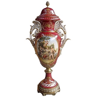 Casa Padrino Luxus Barock Porzellan Vase mit Deckel H. 128 cm - Limited Edition