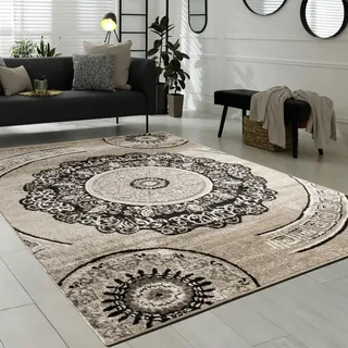 Paco Home Teppich Wohnzimmer Kurzflor Orient Design Vintage Mandala Muster Braun Beige, Grösse:160x220 cm