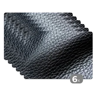 MuchoWow Platzset Leder - Textur - Schwarz - Hell, (6-St), Platzsets, Tischset, Abwaschbar, Tischsets, Platzdeckchen schwarz