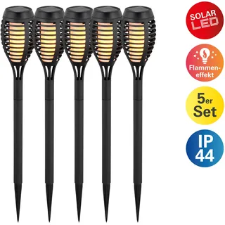 NÄVE Solarleuchte schwarz H: 45 cm D: 6 cm 5er Set Flammeneffekt