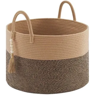 Unyqoos® Vielseitiger Großer Geflochtener Aufbewahrungskorb für den Haushalt in Stilvollem Jute und Schwarz
