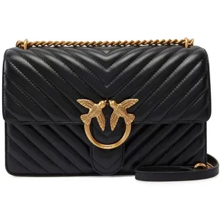 PINKO Love One Classic Umhängetasche Sheep Nappa Chevron Black/Gold