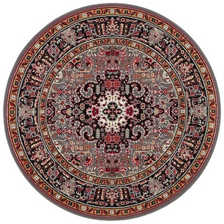 Nouristan Mirkan Orient Teppich Rund – Wohnzimmerteppich Orientalisch Kurzflor Vintage Orientalischer Teppich für Esszimmer, Wohnzimmer, Schlafzimmer – Grau, 160cm