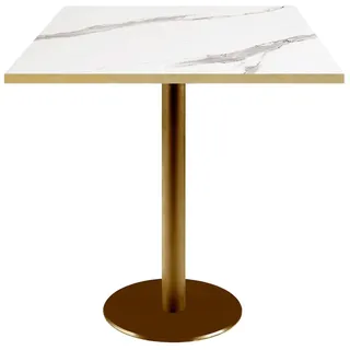 RestooTab - Tisch Rome goldmetallic 70x70cm Dekor weißer Marmor Kanten messingfarben