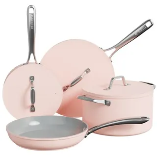 CIARRA Topf-Set MOP7-4, Gusseisen, Keramik, Aluminium (Topf- & Pfannen-Sets, 4-tlg., Backofen, Induktionsgeeignet), Ciarra Beyond Kochgeschirr Pfannenset Antihaftbeschichtung mit Deckeln rosa