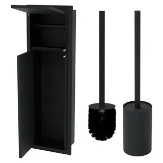 HAGO24 WC Modul Edelstahl Schwarz Schlitz Einbauschrank Unterputz Wandnische 200x600mm Toilettenpapierhalter Bürstenhalter Push-to-Open befliesbar... - Schwarz