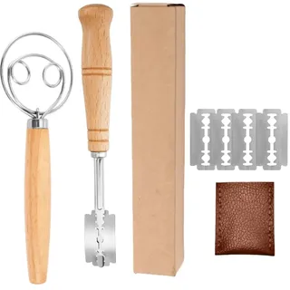 Bäckermesser, Bäckerklinge, Teigritzmesser, Teigmesser, Dänischer Schneebesen, Brotteig Schneebesen, Dänischer Teigbesen, Brotteigmischer, Teig Rasiermesser, Zum Schneiden von Brotteig(8er Set)