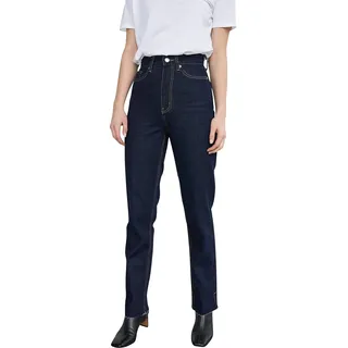 RE-ZO Damen Jeans Denim High-Waist Straight Leg Hose Baumwolle Stonewashed Destroyed, Farbe:Dunkelblau, Damenjeans NEU 2021:30W / 32L - 30W / 32L