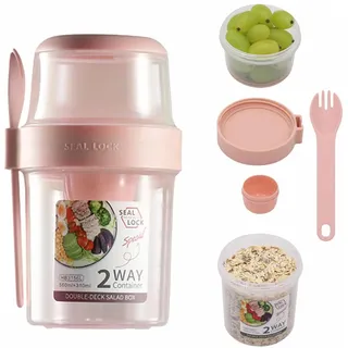 Becher Für Unterwegs Für Frühstück, Salat Und Joghurt, Overnight Oats, Snacks Und Parfaits Mit Gabel Und Soßenfach (rosa, 840 G)