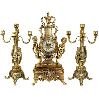 Design Toscano Chateau Beaumont Ensemble aus großer Standuhr und Kandelabern, 30,5 x 21,6 x 61 cm