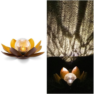 Navaris LED Gartenleuchte LED Solar Lotus Laterne - warmweiß wiederaufladbar - Lotusblüte goldfarben