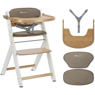 Bebeconfort Timba 2 mit Kissen, Mitwachsender Hochstuhl Baby, Ab 6 Monaten, Bis 110 kg, Ergonomischer Baby & Kinderhochstuhl Holz, Fast alle Esstische, Abnehmbares Tablett, Natural Wood + Beige