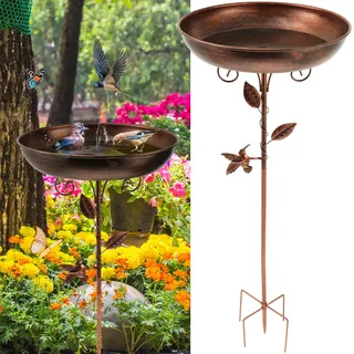 Vogeltränke Stehend Metall, 30 x 80 cm Vogelbad Garten Stehend mit Metallpfahl Vogelbecken, Wassertränke für Vögel Retro Frostsicher Winterfest Vogeltränke für Vögel Draußen Garten Hof Rasen (Retro)