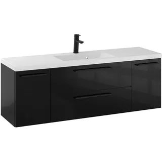 Furni Rosen 140 cm Badezimmerschrank mit Waschbecken und Schwarzen Griffen - Modernes und Stilvolles Design