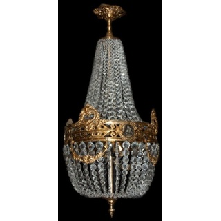 Casa Padrino Barock Hängeleuchte Glas Kristall / Gold - Höhe 90 cm, Durchmesser 40 cm - Decken Leuchte Antik Stil