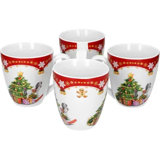 Van Well 4er Set Kaffeebecher 0,53 l Weihnachtszauber I Porzellan Glühwein Tassen I Punschtassen mit Henkel I Feuerzangenbowle-Becher Weihnachtsmotiv I XXL-Jumbotasse X-Mas-Decor I Christmas Mug Set