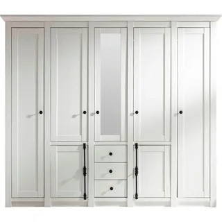 Kleiderschrank HOME AFFAIRE "California Landhaus Wäscheschrank mit Spiegel, 147 oder 236cm breit", weiß (pinie weiß), B:236cm H:206cm T:64cm, FSC-zertifizierter Holzwerkstoff, Schränke, Kleiderschrank, INKLUSIVE komplette Innenausstattung, mit einzigartigen Griffen