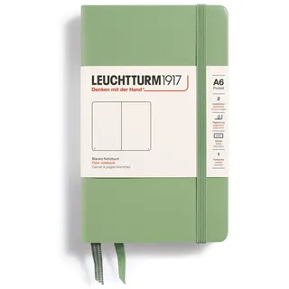 Leuchtturm1917 Notizbuch Pocket (A6), Hardcover, 187 nummerierte Seiten, Salbei, Blanko
