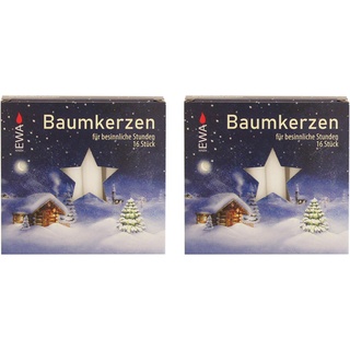 OLShop AG 2er Pack Baumkerzen weiß ca. 14 x 110 mm (2 x 16 Stück) Weihnachtskerzen, Christbaumkerzen, Pyramidenkerzen