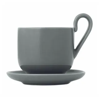 blomus Espressotasse RO Sharkskin 2er Set 80 ml, 2-tlg., Porzellan, mit Untertasse grau