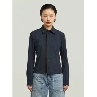 Langarmshirt G-STAR "Hemd mit Reißverschluss und schmaler Passform", Damen, Gr. M, blau (salute), Obermaterial: 63% Polyester, 25% Viskose, 8% Wolle, 4% Elasthan, Shirts Langarmshirt