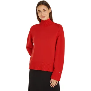 Tommy Hilfiger Damen Pullover Wool Blend Mock-Neck Strickpullover, Rot (Fireworks), S - S