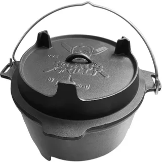 Grillfürst Dutch Oven DO 4 Sonderedition Klaus Grillt - stabil stehender Feuertopf durch speziell entwickelte T-Füße, hitzebeständiger Gusseisen Topf, Deckel als Pfanne nutzbar, ca. 4 Liter