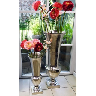 Vase Blumenvase Gefäß Pokalvase Dekovase Aluminium Silber Aluminium - Bodenvase für Kunstblumen und Pampasgras - 52 cm / 80 cm (30x30x80 cm)