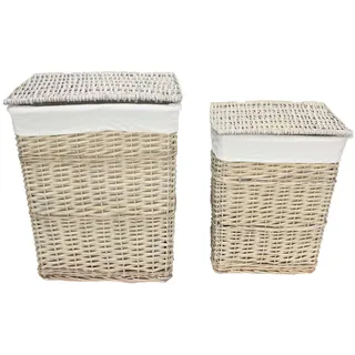 FRANK FLECHTWAREN Wäschekorb "Graue Weide", 2er Set, Spaltweide, grau gekalkt, Stoff, natur Maße: 38 x 26 x 49 cm, 45 x 32 x 56 cm, Stabil und langlebig, Vielseitig einsetzbar