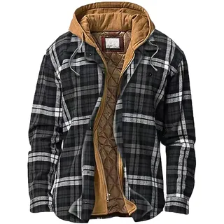 Youthful flying Herren Hemdjacke Kariert Warm Holzfällerhemd mit Kapuze Atmungsaktiv Dicke Hemden Vintage Plaid Freizeitjacke(Size:M,Color:D)