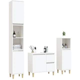 vidaXL 3-tlg. Badmöbel-Set Weiß Holzwerkstoff