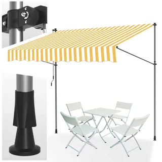Klemmmarkise 250x120cm Gelbweiß mit Handkurbel Balkon, Joparri Balkonmarkise ohne Bohren, Markise UV-beständig & höhenverstellbar 211.5-305cm, Sonnenschutz wasserdicht
