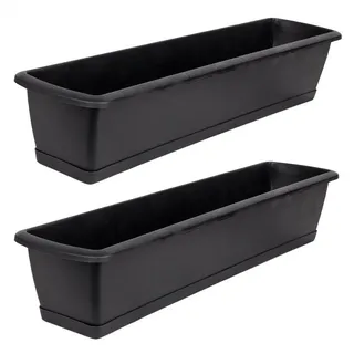 BigDean Blumenkasten 2x Blumenkasten mit Untersetzer 60 cm Balkonkasten Pflanzkasten 12 cm x 15 cm x 60 cm