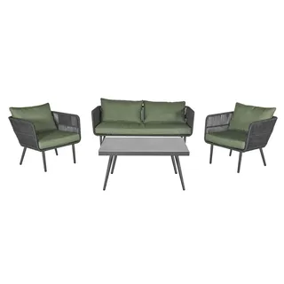 LC Garden Loungeset »Saigon« Rope 4tlg. Sitzgruppe Sitzgarnitur inkl. Loungetisch & 2x Relaxsessel - Grün