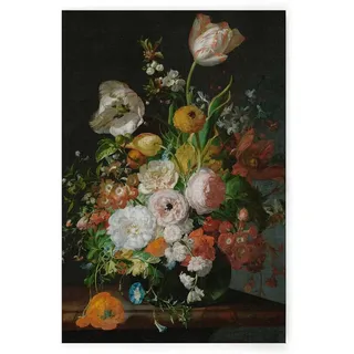 Bricoflor Stillleben Blumen Auf Schwarzem Hintergrund Gemälde Leinwandbild Mit Blumenstrauß Im Vintage Stil In 80 X 120 Cm