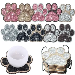 Tsuchiya 10 Stück KatzenpfoteDiamond Painting Untersetzer, DIY Hundepfoten Form Diamond Art Painting Untersetzer, Diamant Malsets Dekorative Tischuntersetzer Für Anfänger Für Getränke, Bar, Tassen