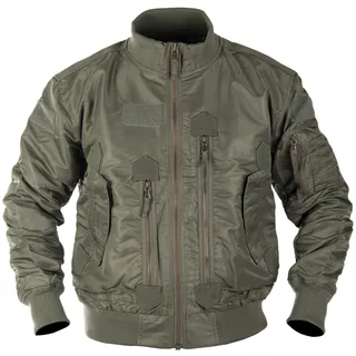 Mil-Tec US Tactical Fliegerjacke Herren • Taktische Bomberjacke mit Stehkragen • Winddichte Übergangsjacke für Frühling & Herbst • Robuste Pilotenjacke mit vielen Taschen & Patchflächen • Oliv, XXL