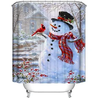 Weihnachtlicher Duschvorhang, Frohe Weihnachten, Schneemann Und Kardinäle