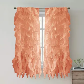 Sweet Home Collection Vorhang, Voile, vertikal, gerafft, 213 x 127 cm, 2 Stück. Shabby Chic 63" x 50" Spice