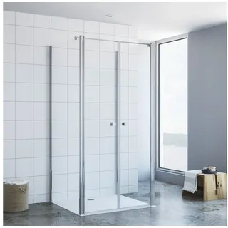 AQUALAVOS Grossraumdusche Duschkabine Eckeinstieg U-Form Schwingtür Drehtür mit 2 Seitenwänden, BxT: 100x80 cm, 6 mm klar Einscheibensicherheitsglas (ESG) mit Nanobeschichtung, Eckdusche U Kabine 180° Pendeltür, Tür öffnet nach außen und innen 100 cm x 197 cm x 80 cm