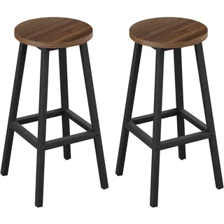 Klihome Barhocker 2er Set, Barstühle mit Metallgestell, Bar Hocker rund, Küchenstühle mit Fußstütze, Tresenhocker 150 kg belastbar, für Bar Kücheninsel Esszimmer, Dunkle Eiche, K0009BH-2