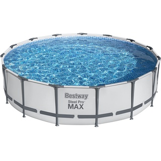 Bestway Steel Pro MAX Frame Pool Komplett-Set mit Filterpumpe Ø 457 x 107 cm, lichtgrau, rund