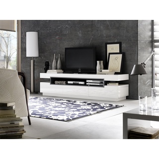 Robas Lund Lowboard Weiß Hochglanz lackiert TV Möbel mit Absetzungen Grau