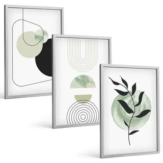 BILDER SET 3er Set - 40x60 cm Silberner Rahmen - Abstrakte Pflanzenformen