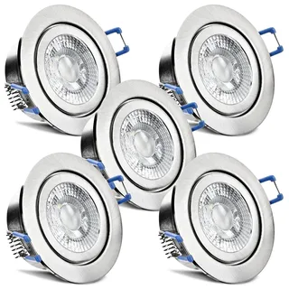 trendlights24 Mare IP44 Decken LED Bad Einbaustrahler flach 230V 5W 5er Set | Einbauleuchte, ultra flach, 35 mm ET, LED Spot, 400lm, 3000k, Warmweiß, Edelstahl Optik gebürstet, rund, Feuchtraum, außen